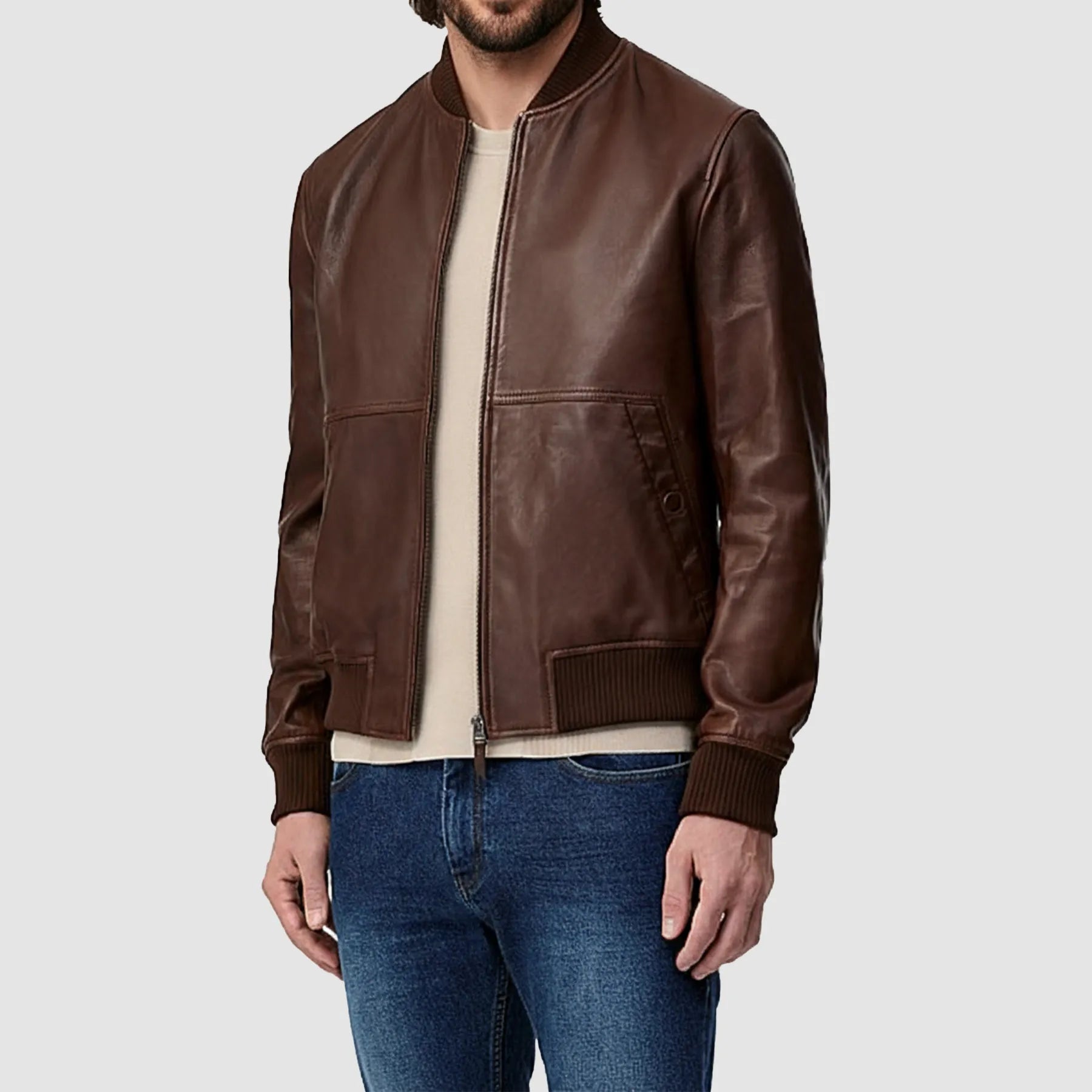 Men’s Brown Leather Bomber Jacket