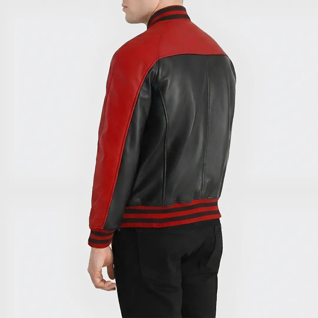 Men’s Black and Red Leather Varsity Jacket