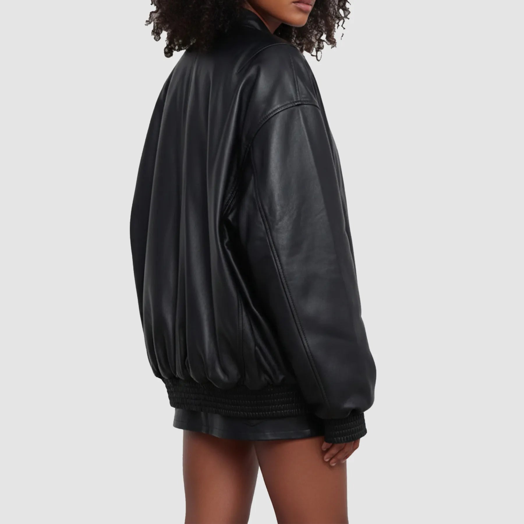 Selena Gomez Black Leather Bomber Jacket for Women