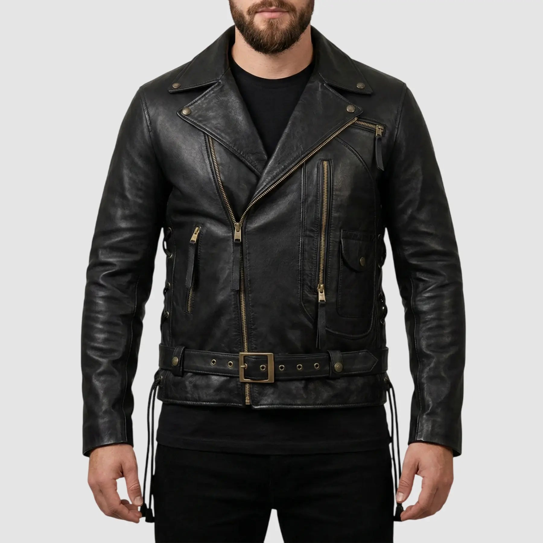 Terminator 2 Black Biker Leather Jacket for Men