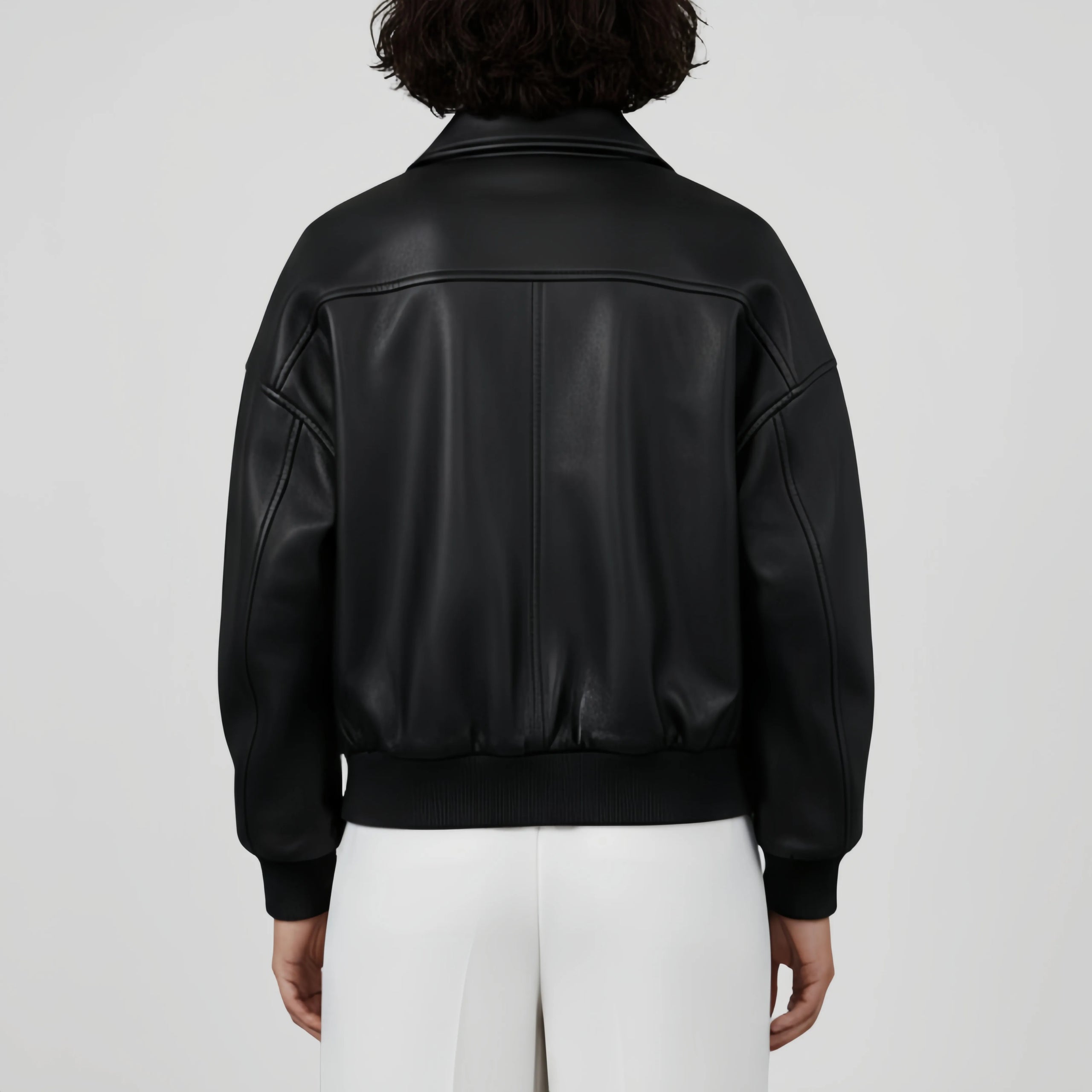 Black Oversized Leather Bomber Jacket For Women's
