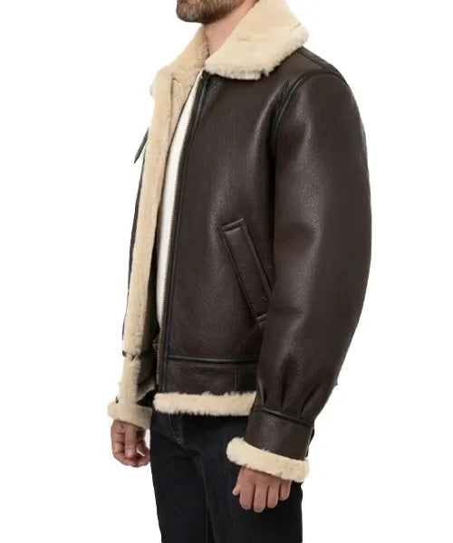 Men's Brown B3 Bomber Jacket Classic Leather & Sheepskin