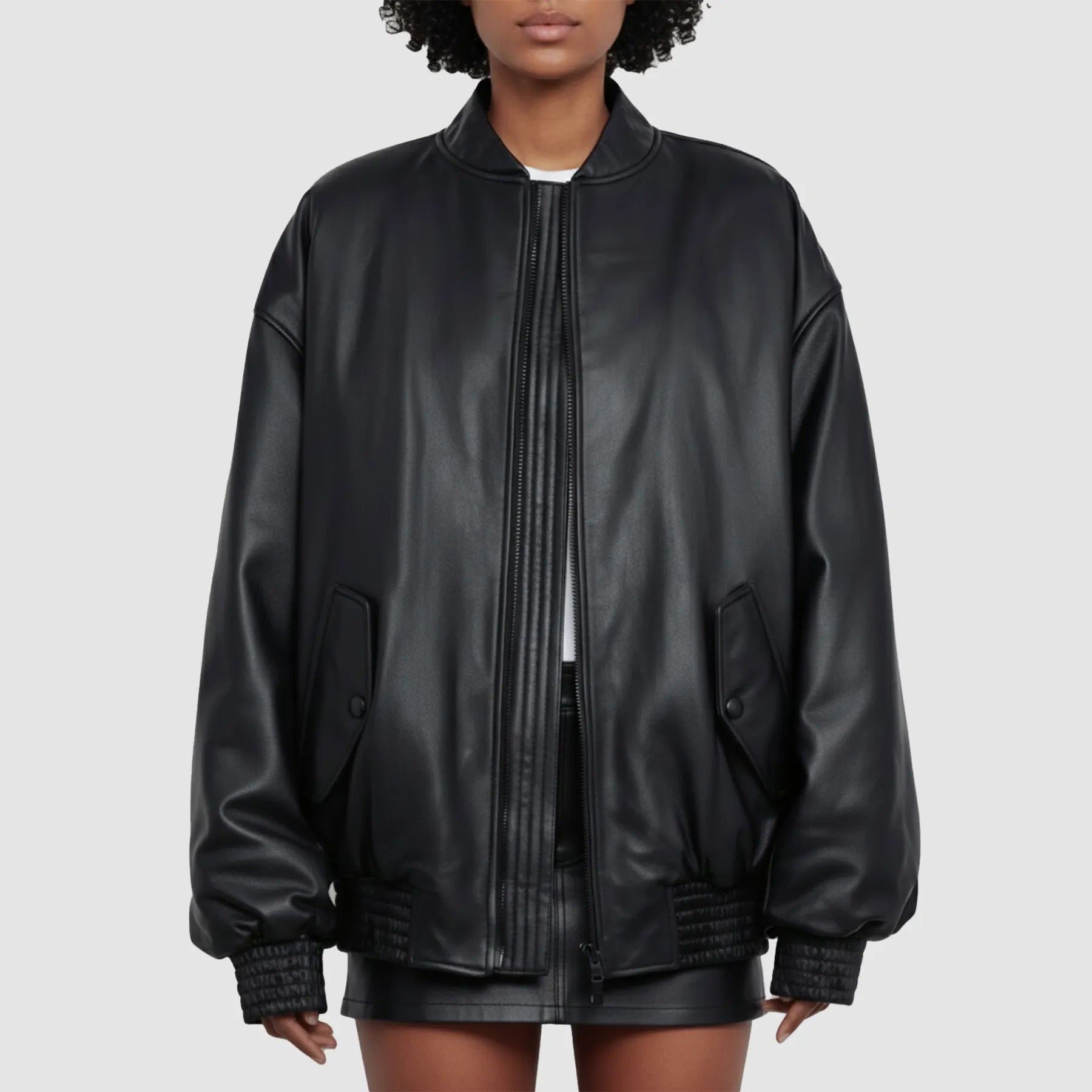Selena Gomez Black Leather Bomber Jacket for Women