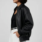 Black Oversized Leather Bomber Jacket For Women's
