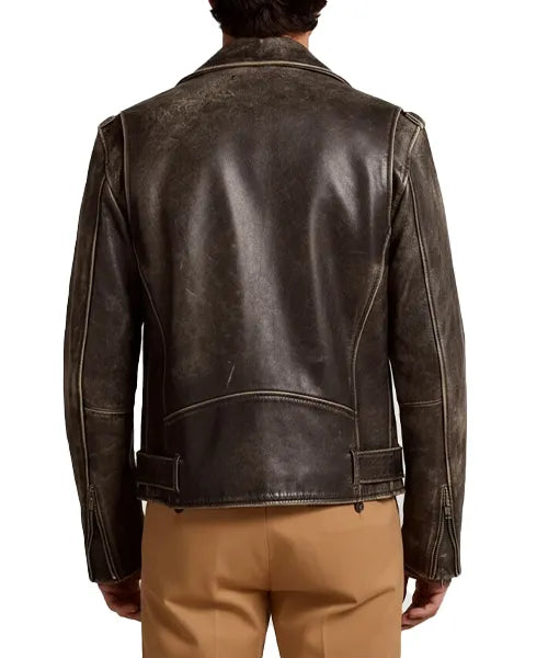 Austin Butler Distressed Brown Leather Bomber Jacket
