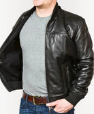 Men’s Leather Bomber Jacket with Hood – Slim Fit Black