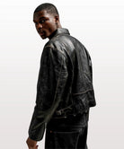 Mens Vintage Distressed Leather Jacket - Jet Black