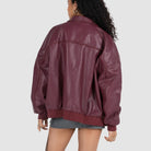 Women's Maroon Leather Bomber Jacket