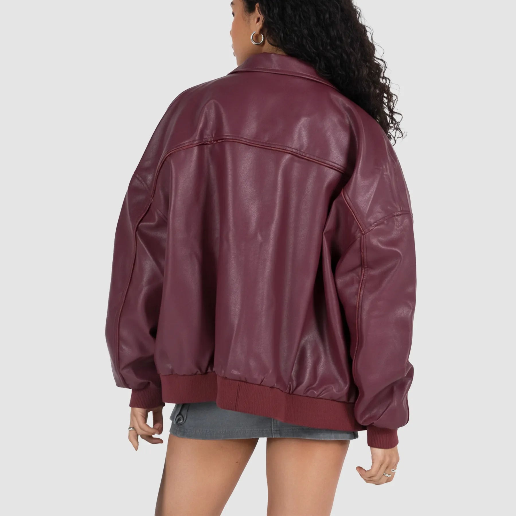 Women's Maroon Leather Bomber Jacket