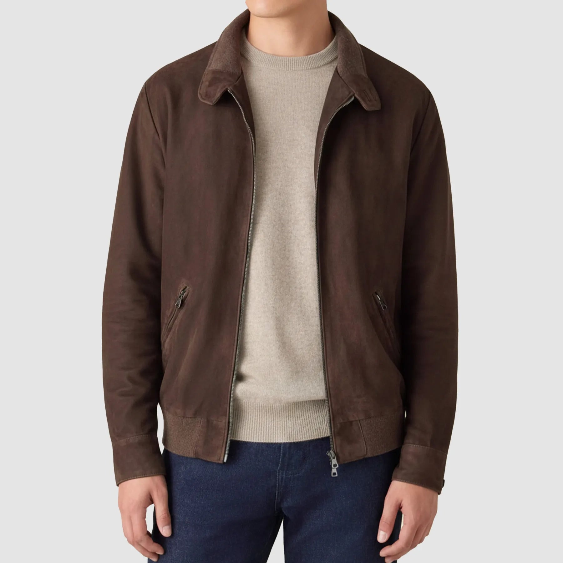 Classic Bomber Jacket Goatskin Suede Leather