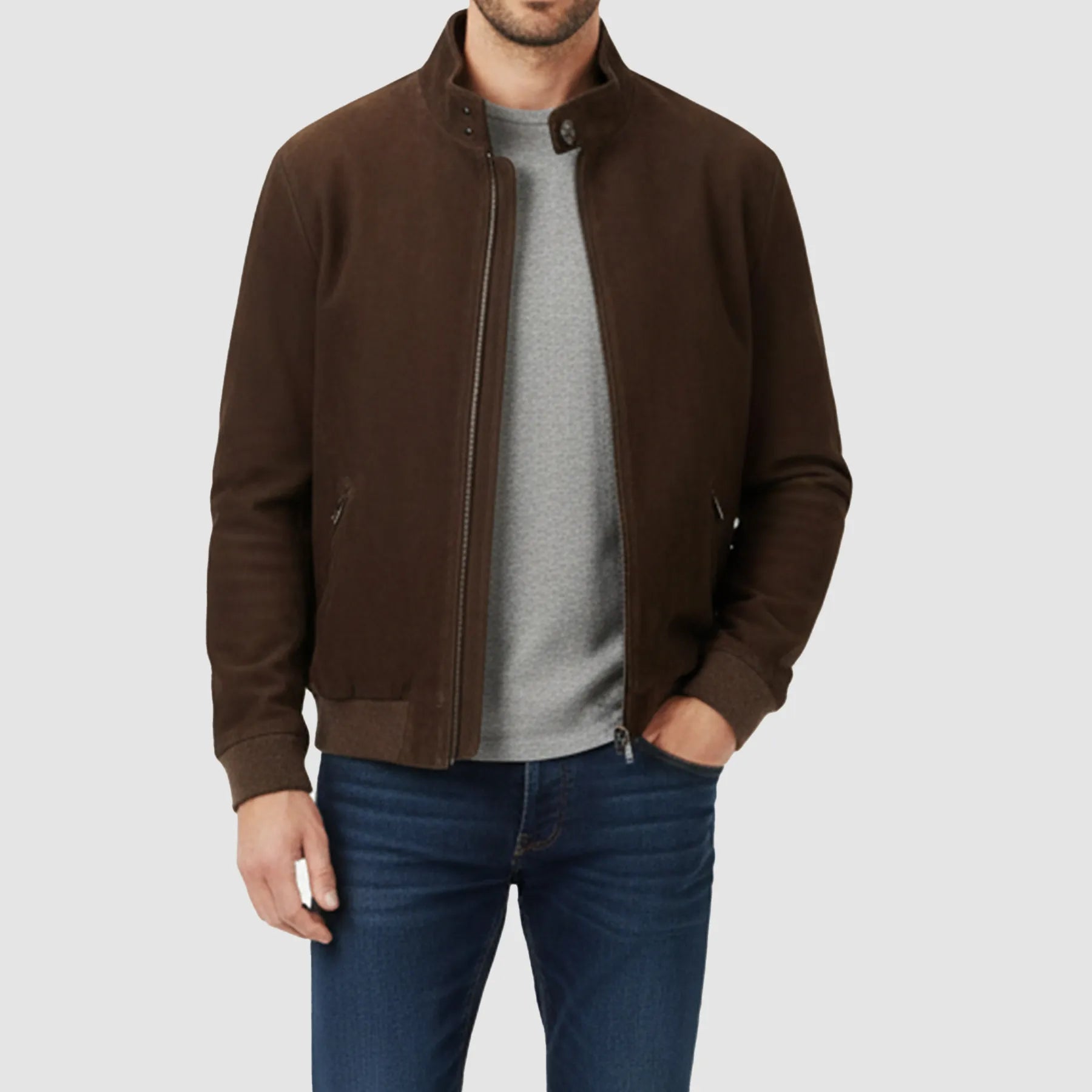 Classic Bomber Jacket Goatskin Suede Leather