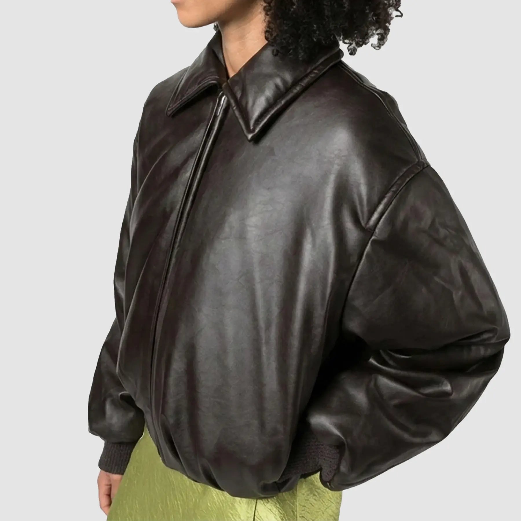 Molly Mae Hague Brown Leather Bomber Jacket