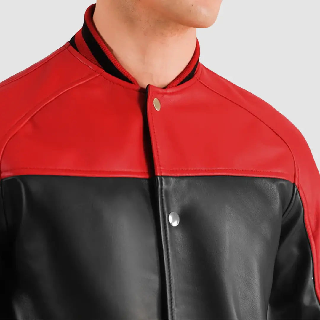 Men’s Black and Red Leather Varsity Jacket