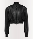 Women's Cropped Leather Bomber Jacket - Black Classic